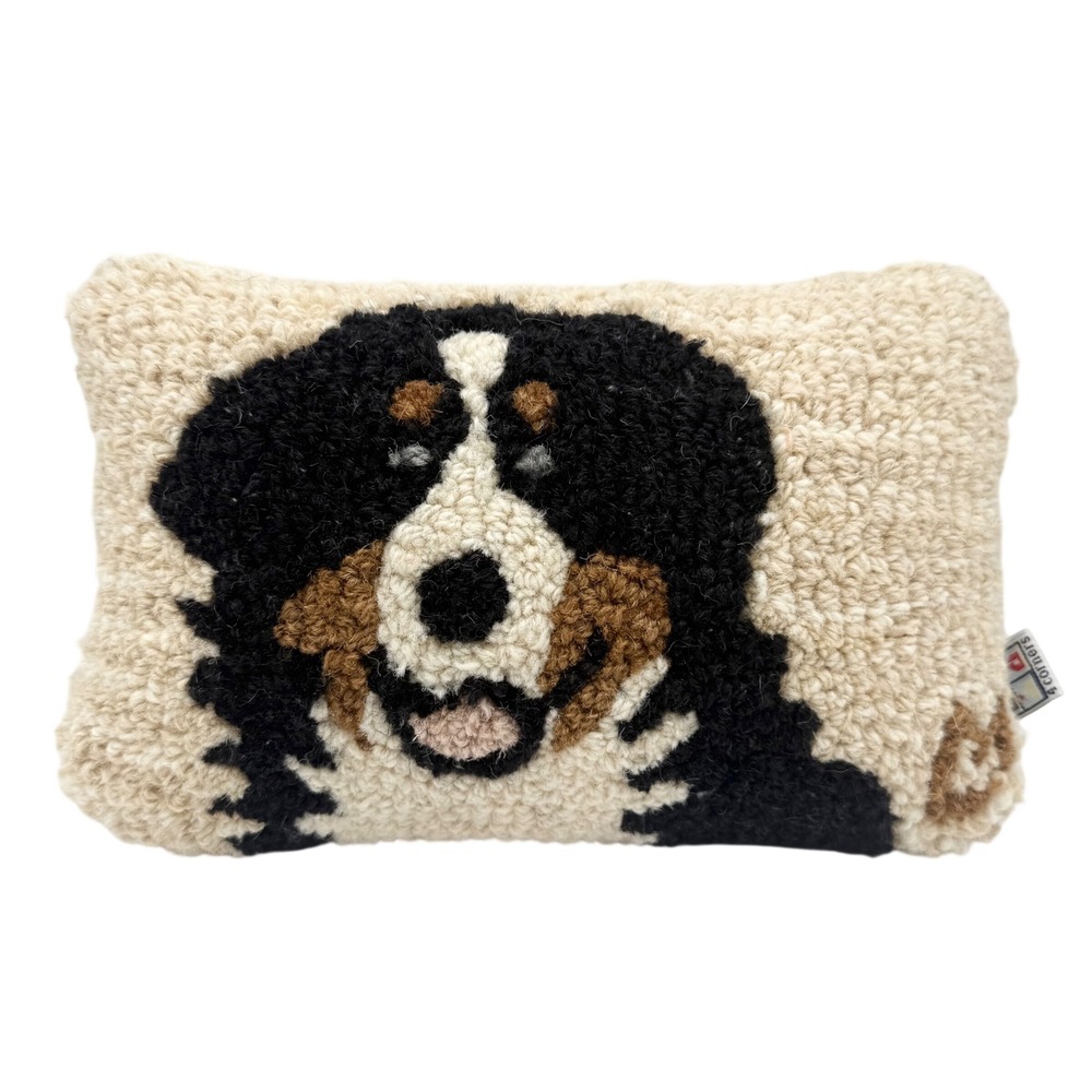 Chandler 4 Corners Hooked Wool Pillow Bernese Mountain Dog 12x7 Cream